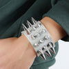 Unique Three Row Cuspidal Spikes Rivet Stud Wide Cuff Leather Punk Gothic Rock Unisex Bangle Bracelet Men Jewelry