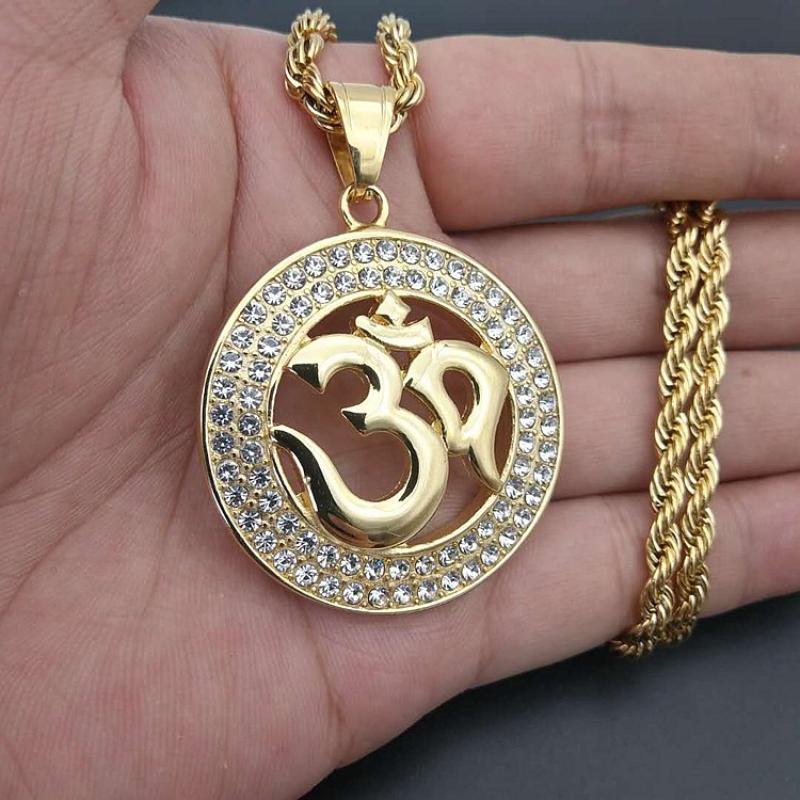 Unisex Casual Necklace Yoga Om Symbol Round Pendant Link Chain Necklace Party Jewelry