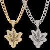 Unisex Maple Leaf Necklace Metal Rhinestone Hemp Leaf Pendant Hip Hop Punk Style Street Jewelry For Boyfriend