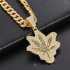 Unisex Maple Leaf Necklace Metal Rhinestone Hemp Leaf Pendant Hip Hop Punk Style Street Jewelry For Boyfriend
