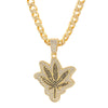 Unisex Maple Leaf Necklace Metal Rhinestone Hemp Leaf Pendant Hip Hop Punk Style Street Jewelry For Boyfriend