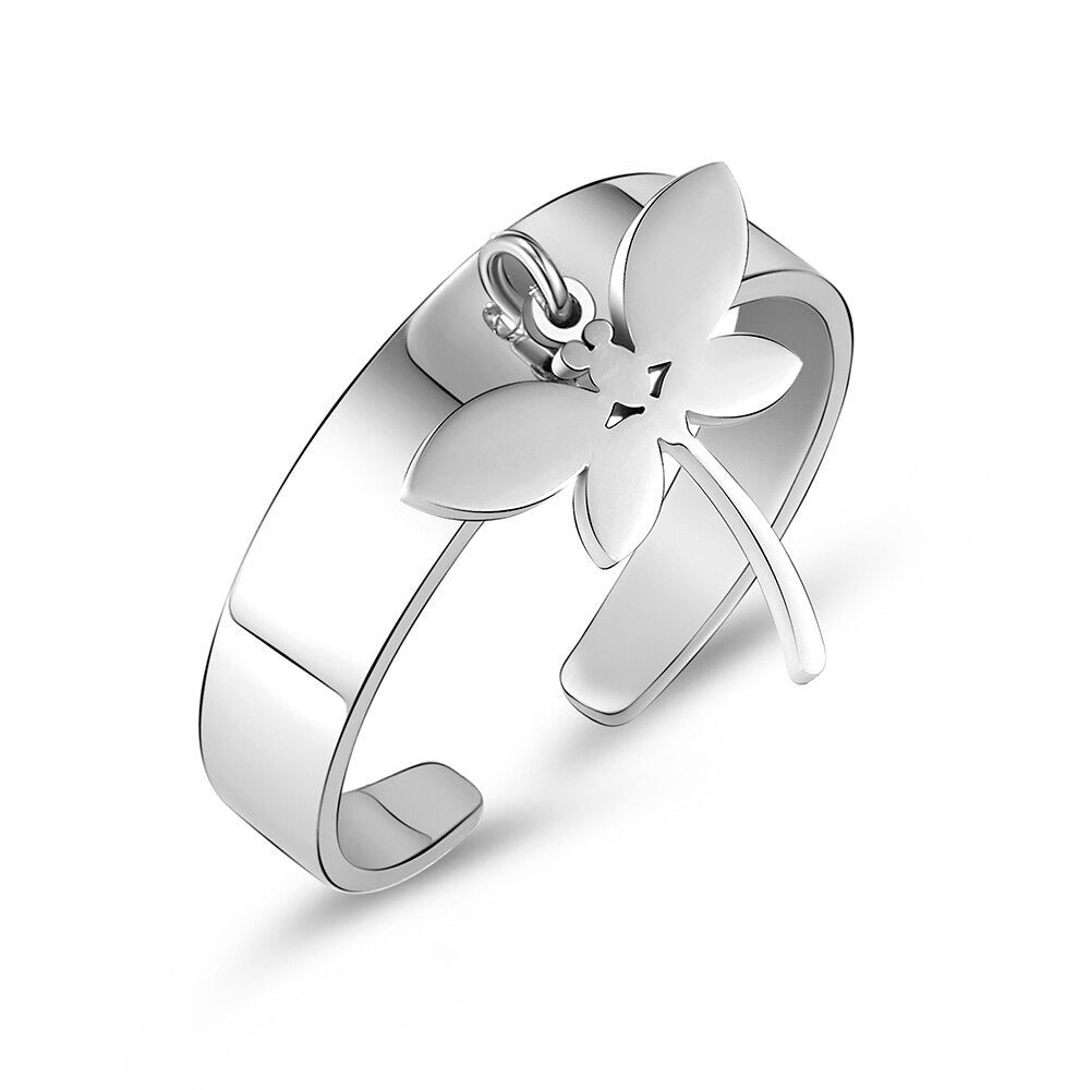 Unisex Simple Silverly Dragonfly Stainless Steel Rings For Woman Men Valentine's day Party Jewelry Girl's Friend Ring