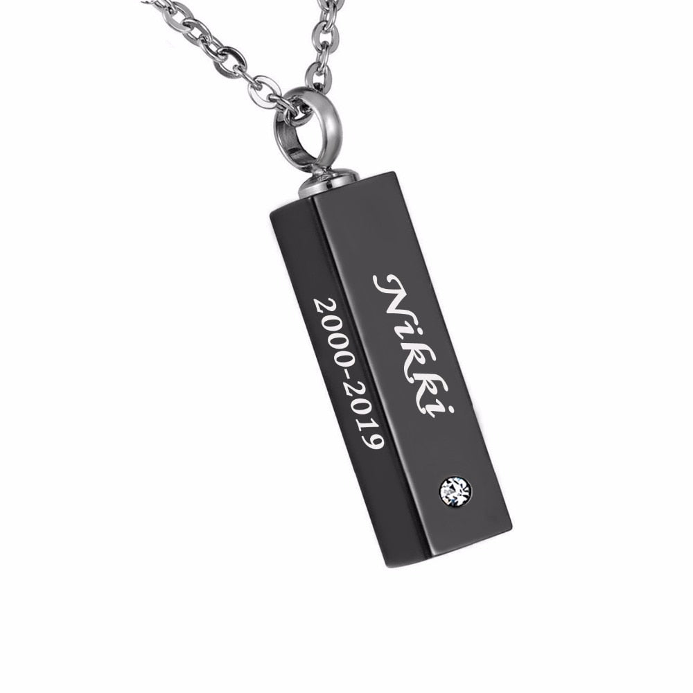 Unisex Stainless Steel Pet,Dog Jewelry Crystal Rectangle Memorial Urn Paw Pendant Screw Open Cremation Necklace Ash Case Holder