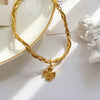 Unisex triple woven chain necklace with cross pendant real gold plated choker jewelry for women