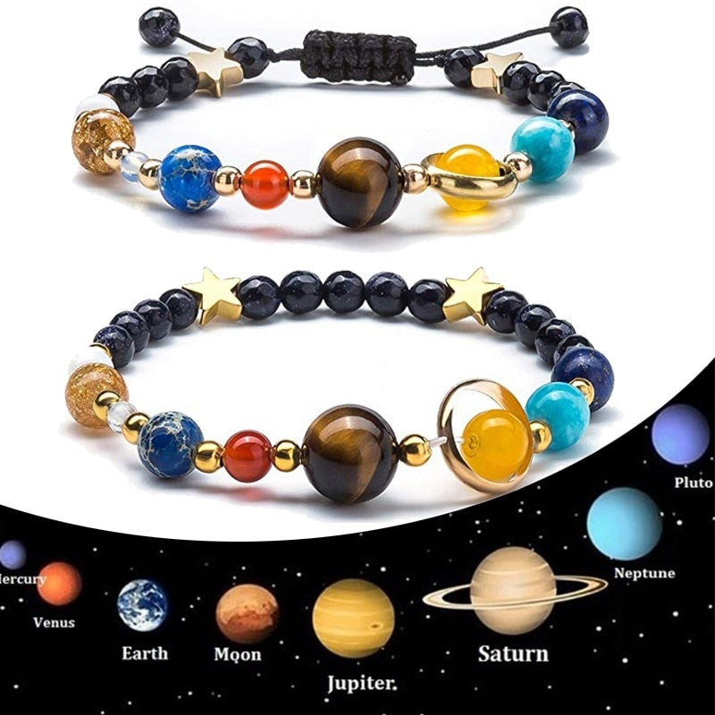 Universe Eight Planets Beads Bangles & Bracelets  Jewelry Natural Solar System Energy Bracelet for Women or Men Chritmas