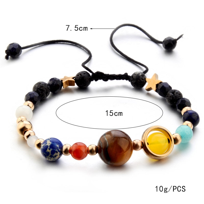 Universe Eight Planets Beads Bangles & Bracelets  Jewelry Natural Solar System Energy Bracelet for Women or Men Chritmas