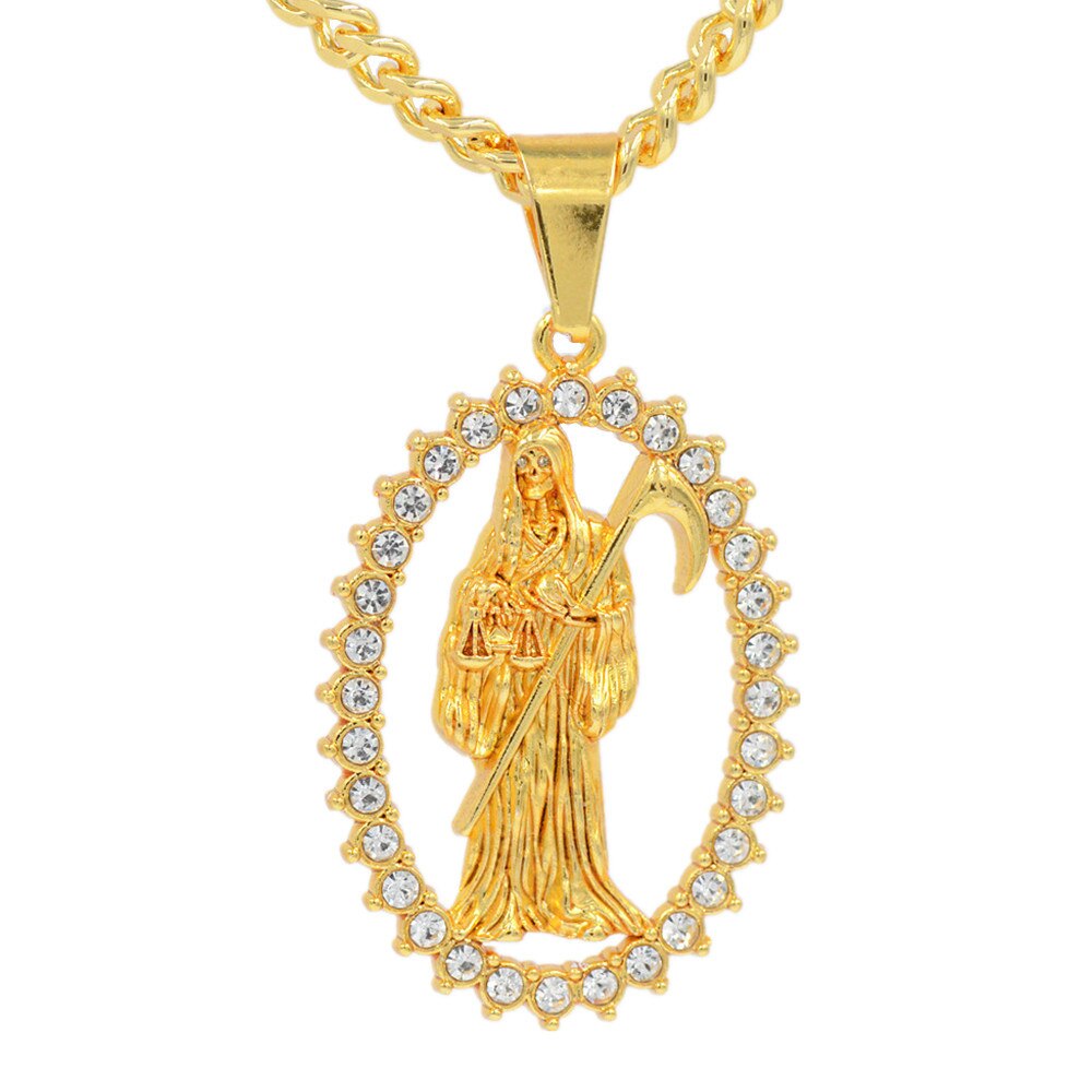Uodesign Top Quality Gold Color  Holy Saint Death Santa Muerte  Men's Biker  Hiphop Pendant Necklace