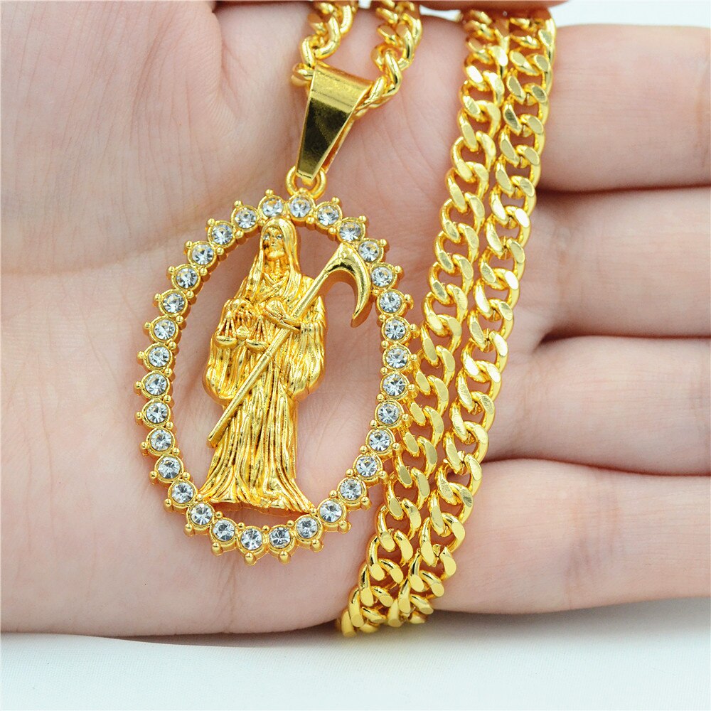Uodesign Top Quality Gold Color  Holy Saint Death Santa Muerte  Men's Biker  Hiphop Pendant Necklace