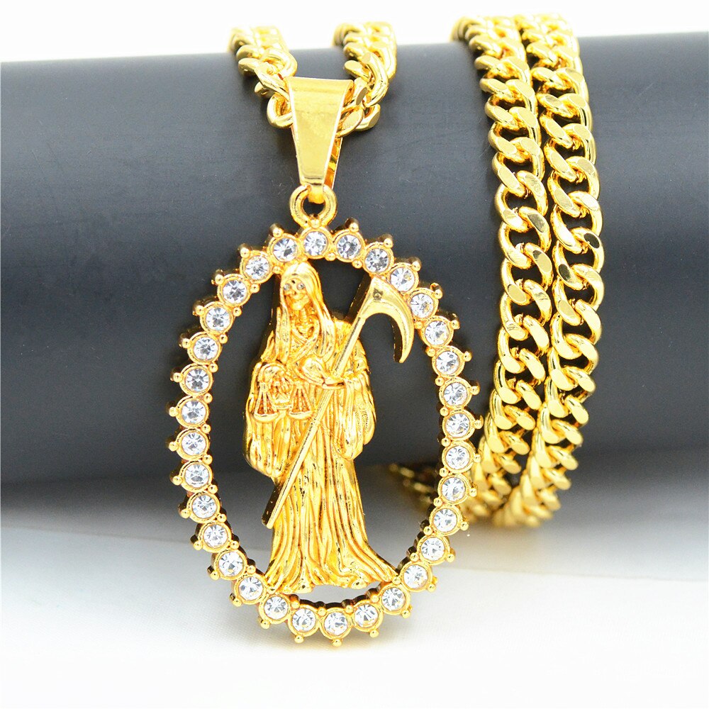 Uodesign Top Quality Gold Color  Holy Saint Death Santa Muerte  Men's Biker  Hiphop Pendant Necklace