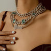 Upscale Luxurious Woman Cuba Necklace Multichamber Chokers Necklaces Green Hyperbole Letter Rhinestone Bama Party Gift