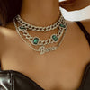 Upscale Luxurious Woman Cuba Necklace Multichamber Chokers Necklaces Green Hyperbole Letter Rhinestone Bama Party Gift