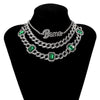 Upscale Luxurious Woman Cuba Necklace Multichamber Chokers Necklaces Green Hyperbole Letter Rhinestone Bama Party Gift