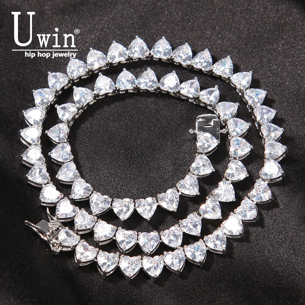 Uwin Heart Tennis Chain 6mm Choker Micro Paved Iced Out Cubic Zirconia  Bling Bling Charm Vintage Short Necklace