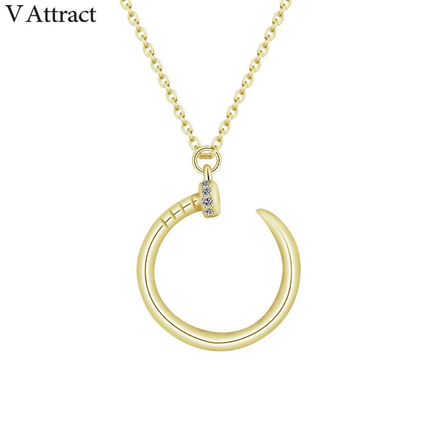 V Attract Punk Jewelry Unique CZ Nail Pendant Necklace Women Men Stainless Steel Chain Choker Gold Filled Bijoux Femme Collier