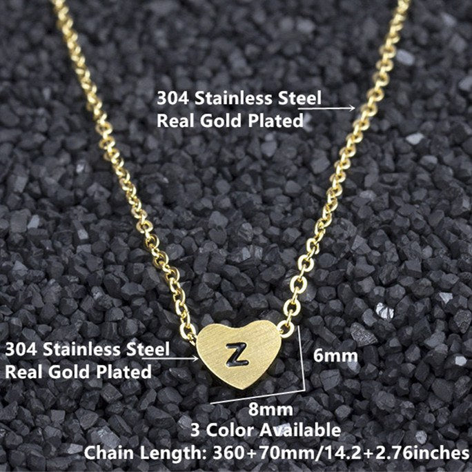 Stainless Steel Chain Initial Choker Vintage Jewelry Rose Gold o p q r s t u v w x y z Heart Letter Charm Necklace