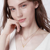 V Shape Layered Choker for Women Gold Tone Stainless Steel CZ Stone Temperament Double Layer Female Necklace