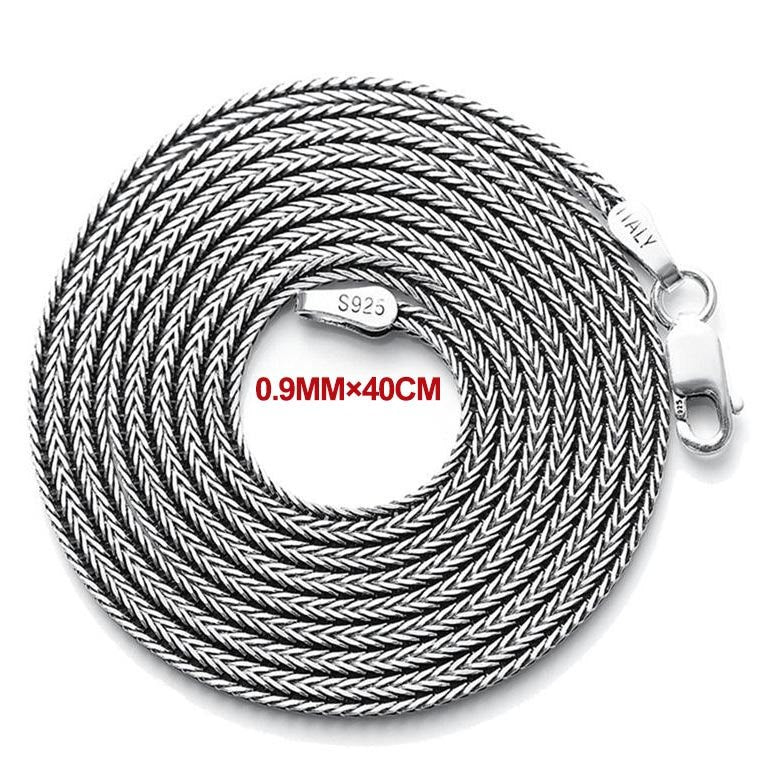 925 Sterling Silver Chain Necklaces Men Retro Thai Silver Foxtail Shape Chains Men 925 Silver Chain 40-80CM Long Necklace