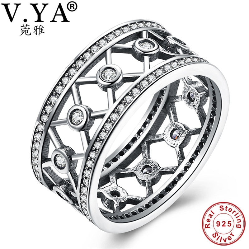 New Arrival Sold 925 Sterling Silver Female Rings Hollow Design Cubic Zirconia Luxury Big Rings For Women Wedding Jewelry