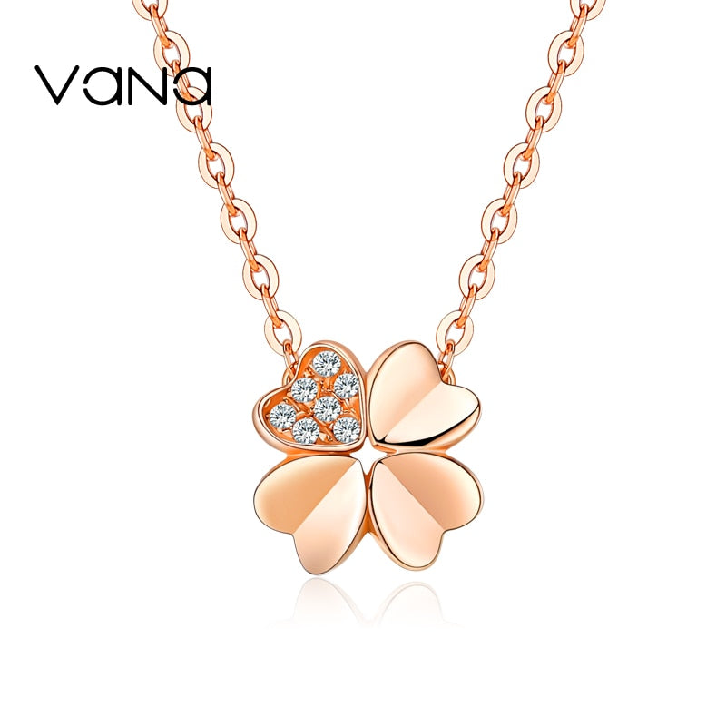VANA Heart Clover Necklace for Women 925 Sterling Silver Necklace Gift for Girlfriend Wife