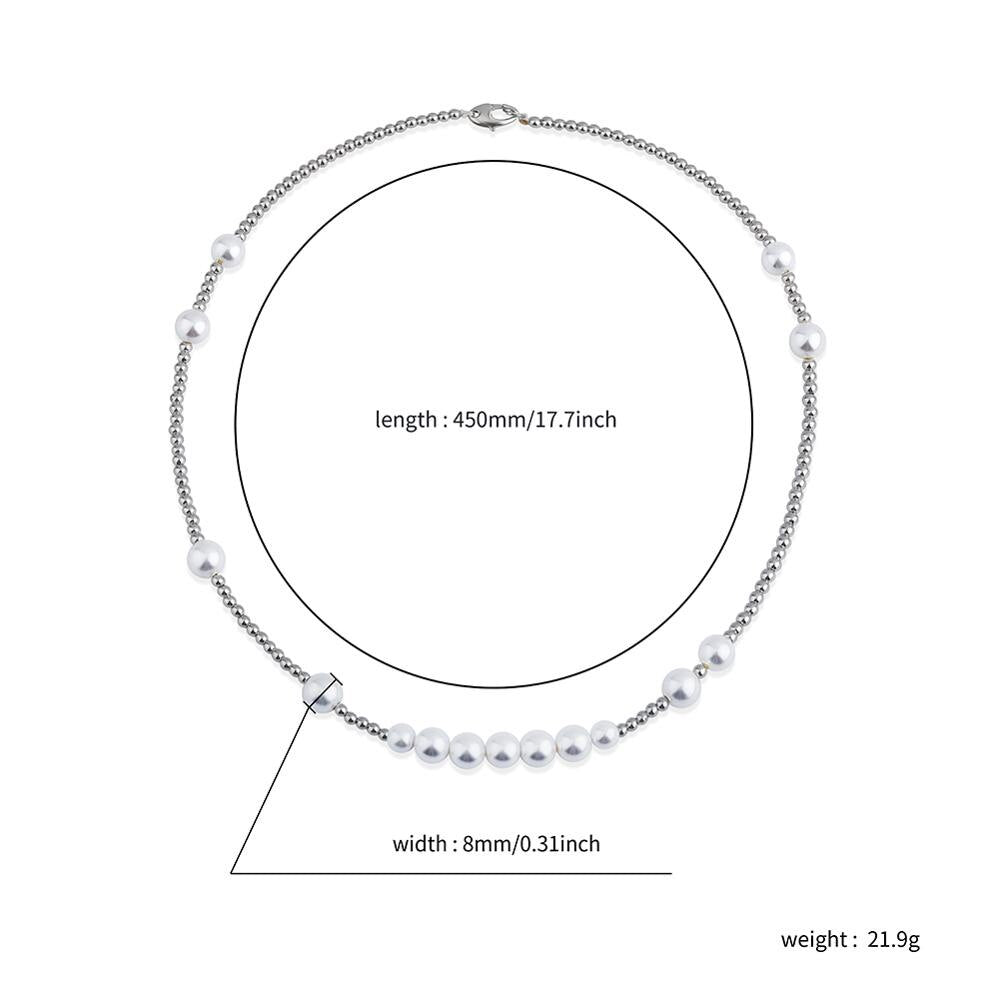 VEEMY 8mm Round Large Pearl Stainless Steel Necklace For Women  Chain Silver Color Choker Hip Hop Jewelry Gift