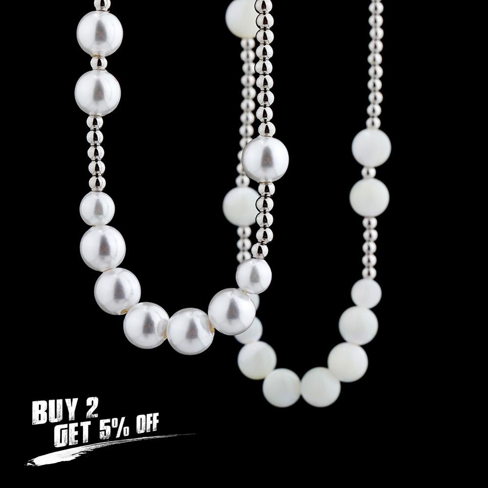 VEEMY 8mm Round Large Pearl Stainless Steel Necklace For Women  Chain Silver Color Choker Hip Hop Jewelry Gift