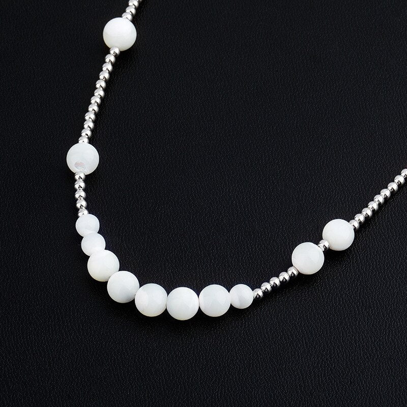 VEEMY 8mm Round Large Pearl Stainless Steel Necklace For Women  Chain Silver Color Choker Hip Hop Jewelry Gift