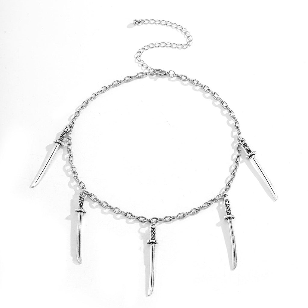 VEEMY Hip Hop Punk Sword Pendant Necklace Gothic Vintage Clavicle Chain Choker for Women Statement Jewelry
