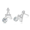 925 Sterling Silver AAA Cubic Zirconia 3D Mini Eiffel Tower Stud Earrings For Women Engagement Earrings Fashion Jewelry