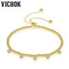 925 Sterling Silver Beads Bracelet Yellow Gold Color For Ladies Adjustable Charm Bracelets & Bangles Jewelry pulseira