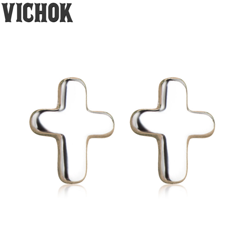 925 Sterling Silver Cross Stud Earrings White Gold Color earrings fine jewelry For Women men Gift Party Earrings