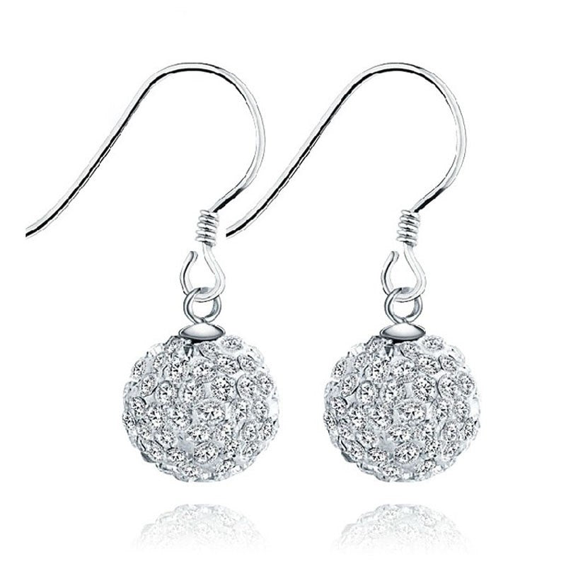 Ball Crystal Clip On Drop Earrings For Women Sterling Silver Party Charm Dangle Earrings Fashion Jewelry 7 Colors