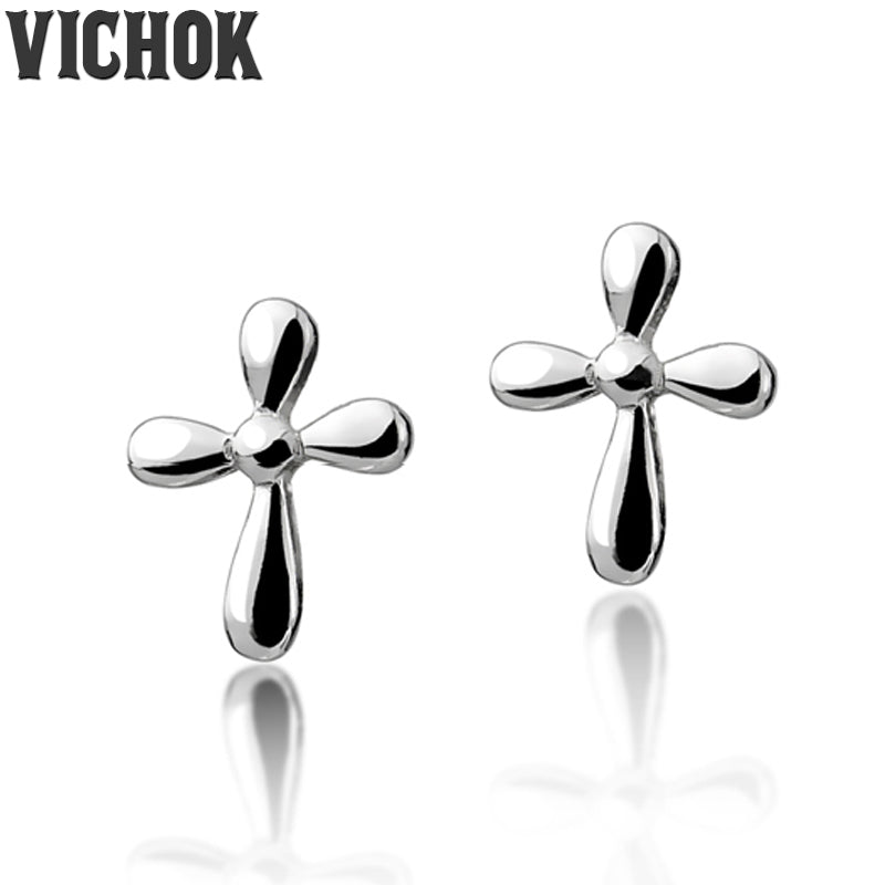 Cross Simple Fashion White Gold color Stud Earrings For Women 925 Sterling Silver Statement Earrings luxury Jewelry Mujer