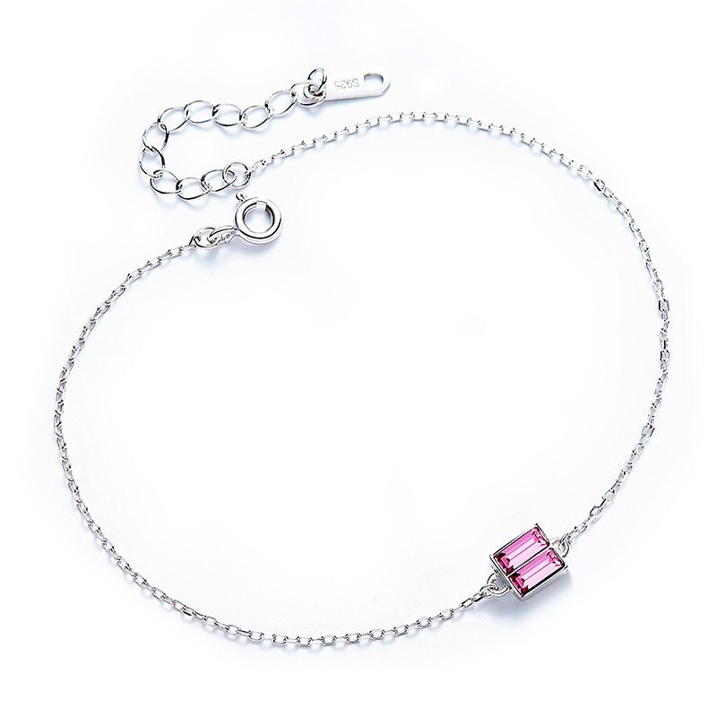 Crystal Bracelet For Wedding Silver Bracelet Rhinestone Charm pink/blue color link chains for women pulseira feminina
