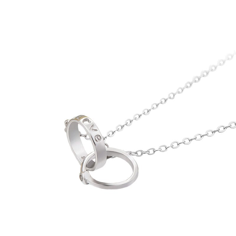 Double Circle Pendant Necklaces for Women Forever Love Silver 925 Jewelry Letter Heart Choker Necklace bijoux en argent