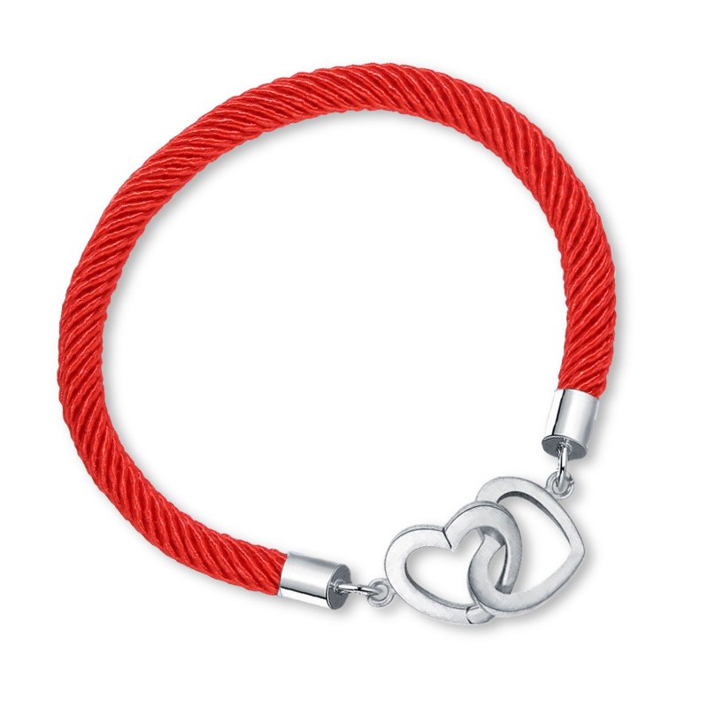 Double Heart Red Rope Heart Clasp Charm Bracelets Bangles 925 Sterling Silver Bracelet For Women Men Fine Jewelry