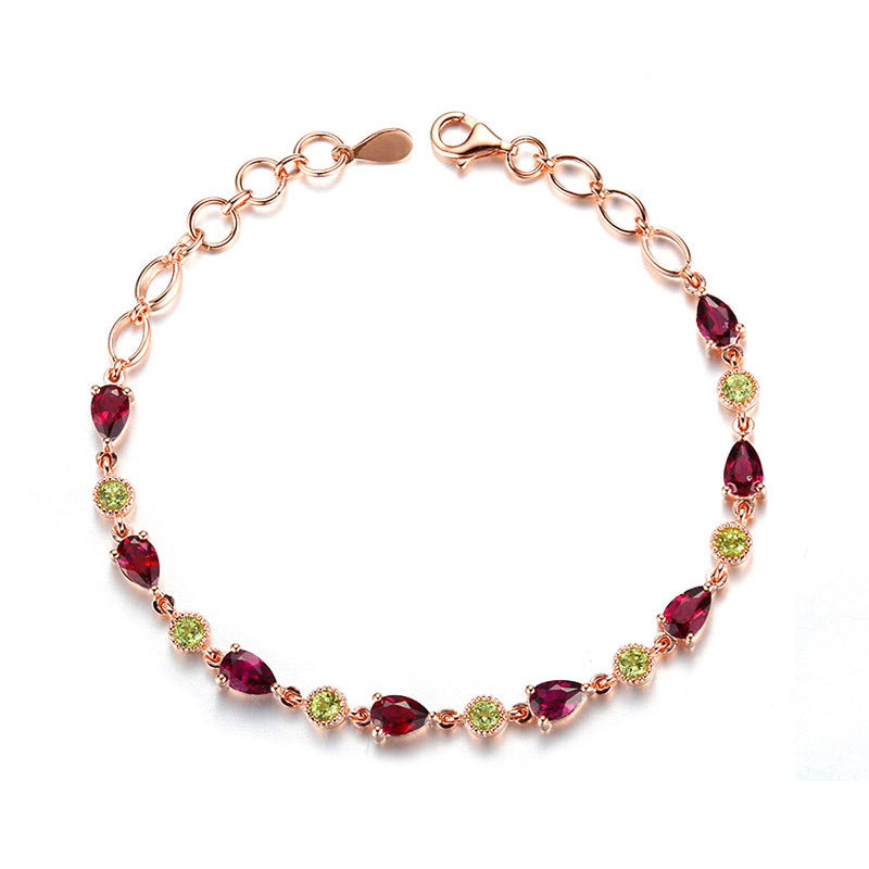 Garnet Peridot 925 Sterling Silver Bracelet Nature Stone Chain Link Adjustable Bracelets Luxury Jewelry Gifts For Women