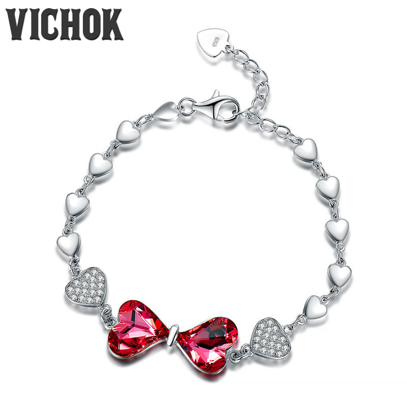 Heart Bowknot 925 Sterling Silver Bracelet Adjustable Wedding Bracelets Luxury Party Jewelry Gifts For Women pulseira