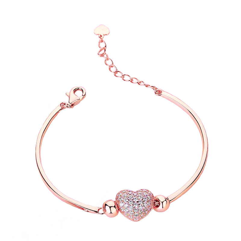Heart With Bling Zircon silver 925 jewelry Bracelets Lobster Clasp Bracelets&Bangles Gold /Rose Gold 2colors For Women
