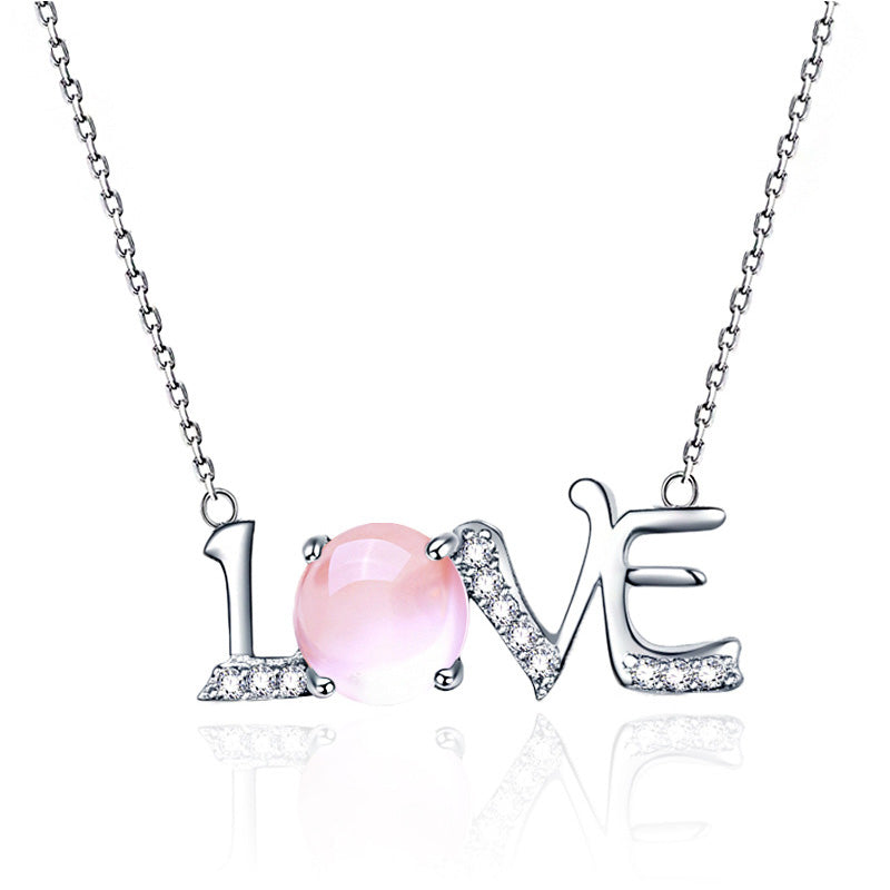 Letter Love Charms Pendants Necklaces Furong Stone Setting 925 Sterling Jewelry with Chain Necklace for Women