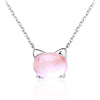 Pink Luck Furong Stone Pendants Necklaces Cute Cat Head 925 Sterling Silver Necklace Jewelry For Women Girl