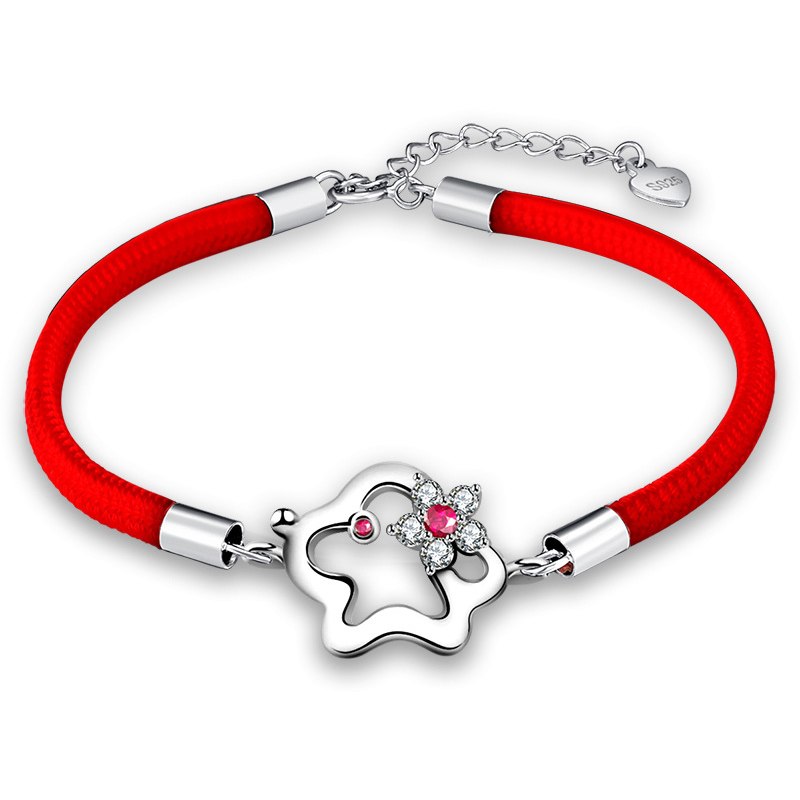 Red Rope Hollow Cute Dog Bracelets snowflake Bracelets Bangle For Women Jewelry 925 sterling silver
