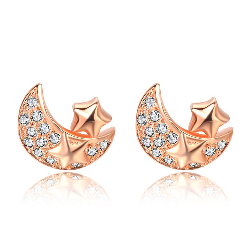 Romantic Star&Moon Stud Earrings 925 Sterling Silver Charm Earrings Shiny Zircon Jewelry For Women boucle d'oreille femme
