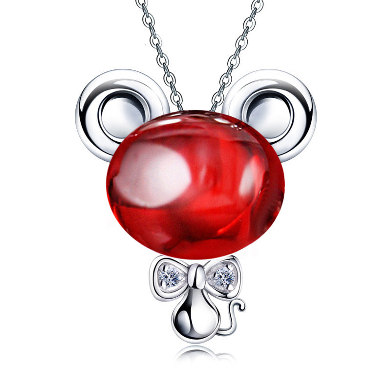 S925 Sterling Silver Pendant Necklaces Cute 12 Chinese Zodiac Necklaces Luxury Red Garnet Jewelry For Women