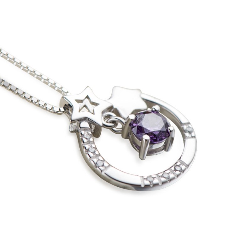 Star Moon Pendant Choker Necklace For Women Genuine Sterling 925 Silver Jewelry Gift collier ras du cou Charm Necklace