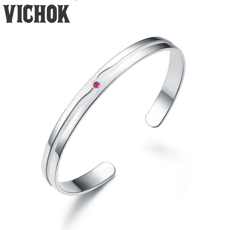 Sterling 925 Silver Red Stone Bracelet & Bangles For Women Vintage Fine Cuff Bracelets Jewelry Gifts pulseras mujer moda