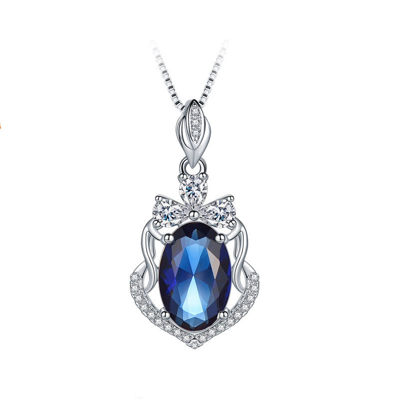 silver 925 jewelry Pendants&Necklaces Luxury Blue Crystal Charm Necklace Fine Jewelry For Elegant Women Anime collares