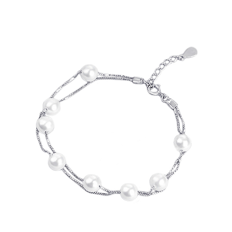 white double pearl bracelet 925 sterling silver pearl bracelet jewelry Valentine's d gift pulseras de plata