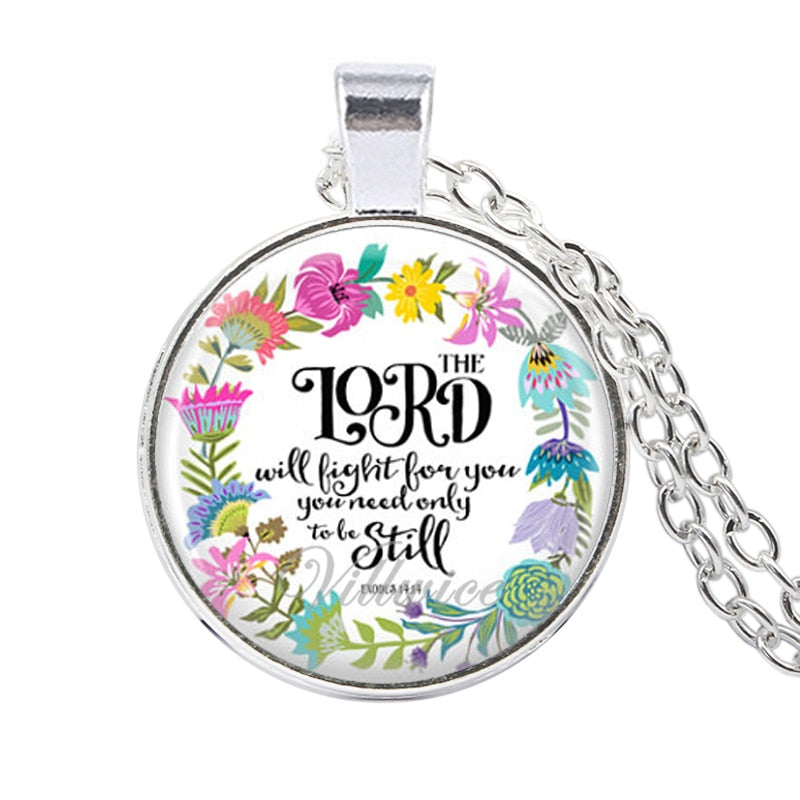 VILLWICE Bible Verses Scripture Necklace Silver Plated Pendant Necklace For Christian Quote Jewelry Party Favor Gifts NL0806