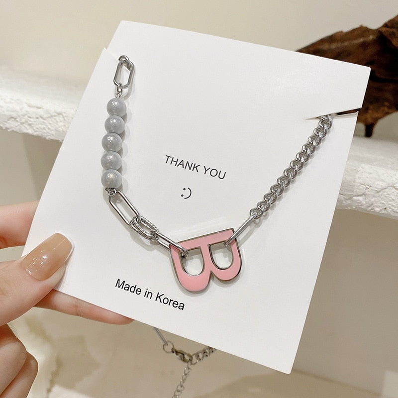 VIP Order Link, Retro Letter B Pearl Stitching Necklace Female Personality Niche Design Accessories Hip Hop Clavicle Chain 2021