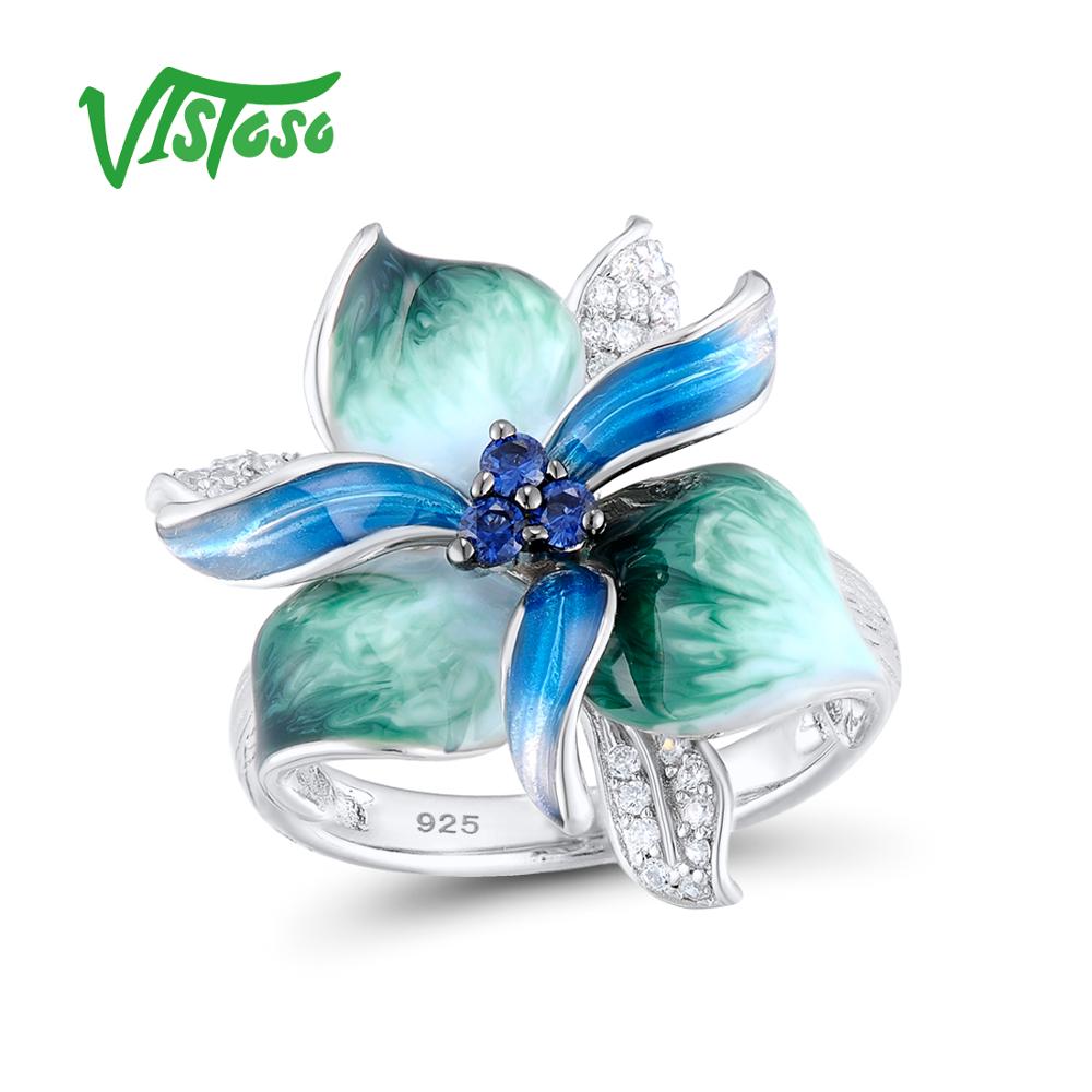 925 Sterling Silver Rings For Women Fine Jewelry Rings Blue Nano White Cubic Zirconia Stone New Year Gifts Ring Female